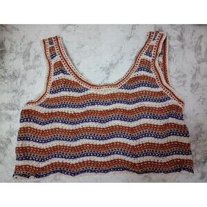 Rebellion Again Striped Crochet Cropped Tank Top Size Medium